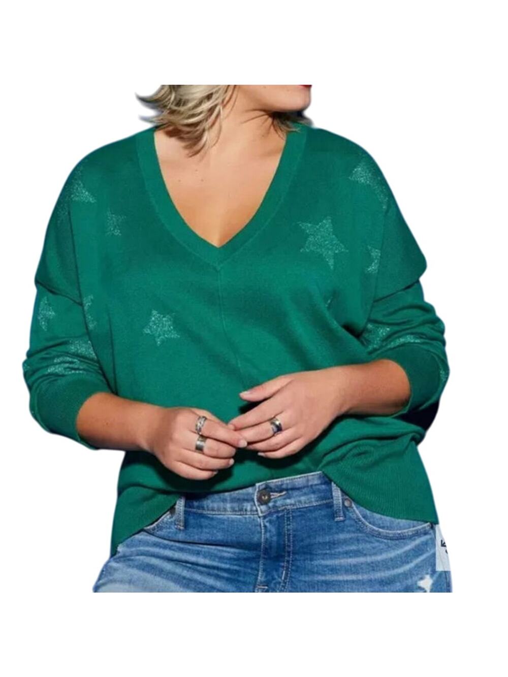 NWT Torrid Lovesick Stars V-neck Pullover Sweater in Green
